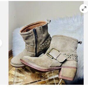 Josef Seibel Suede Ankle Boots Toni Harness Studded Moto $198 Sz 36